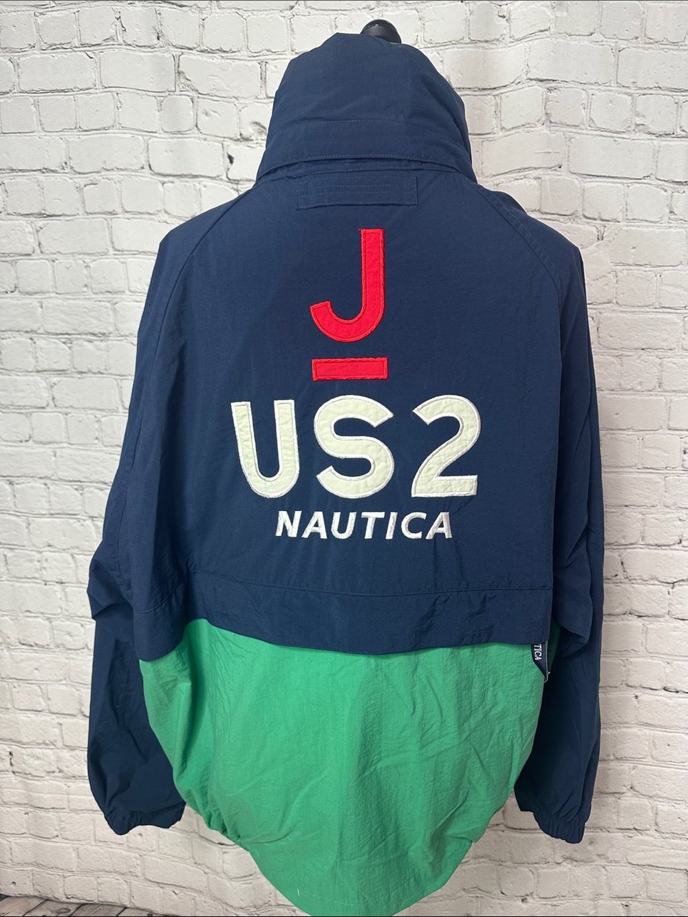 Vintage 90s Nautica US2 Sailing Jacket Hidden Hood Spellout Windbreaker Mens L